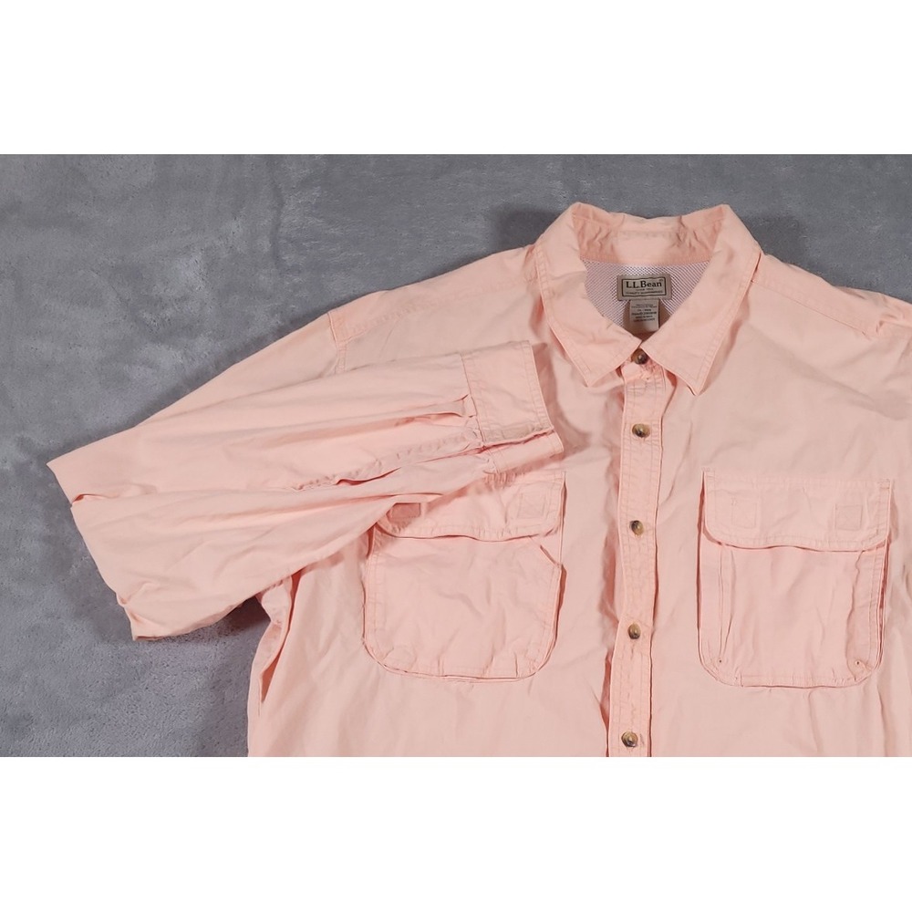 LL Bean Fishing Shirt Mens XL Peach Vented Long Sleeve Hiking Outdoor 280916